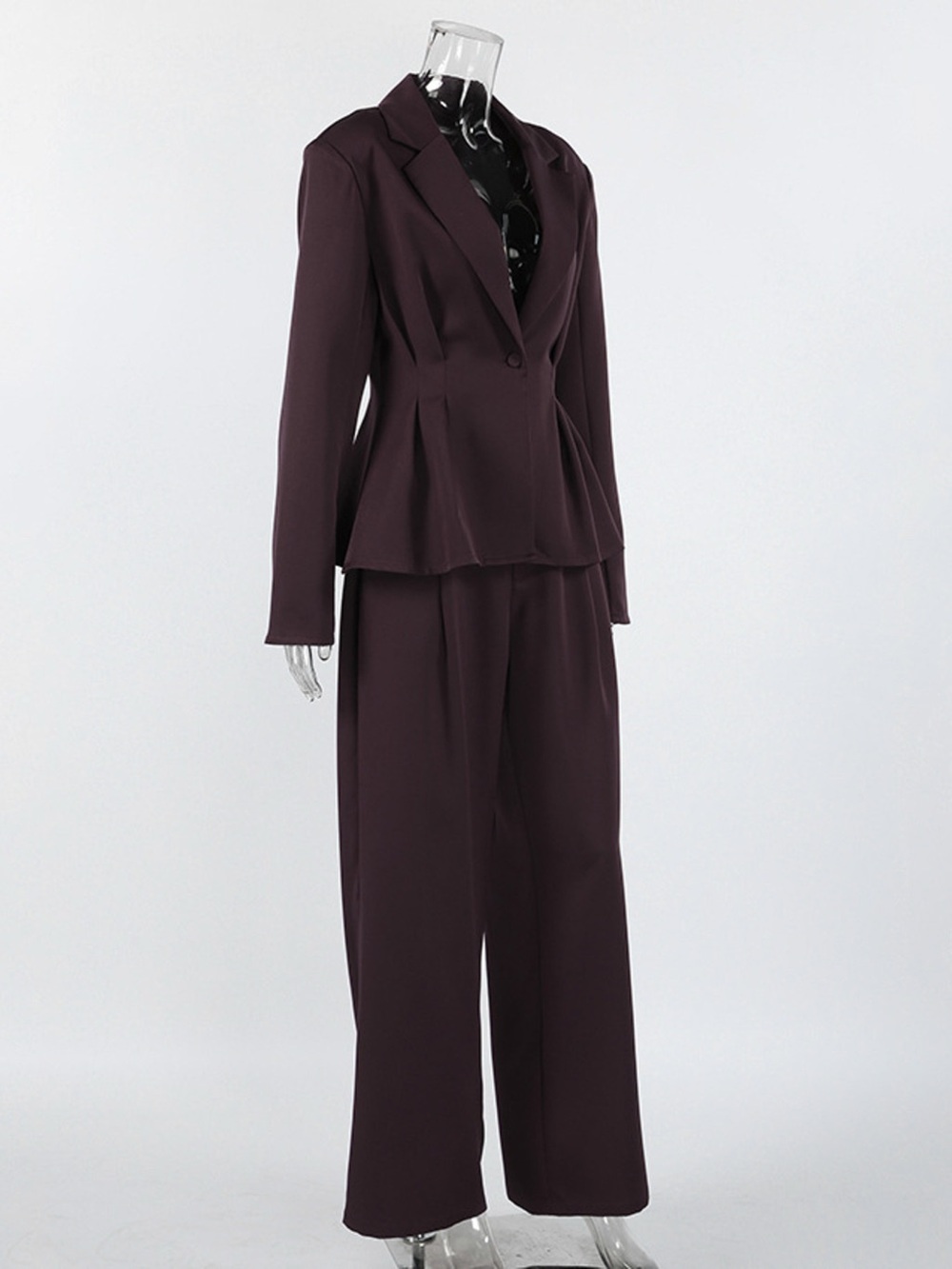 One-Button Blazer and Wide-Leg Pants Set - Picture 8 of 16